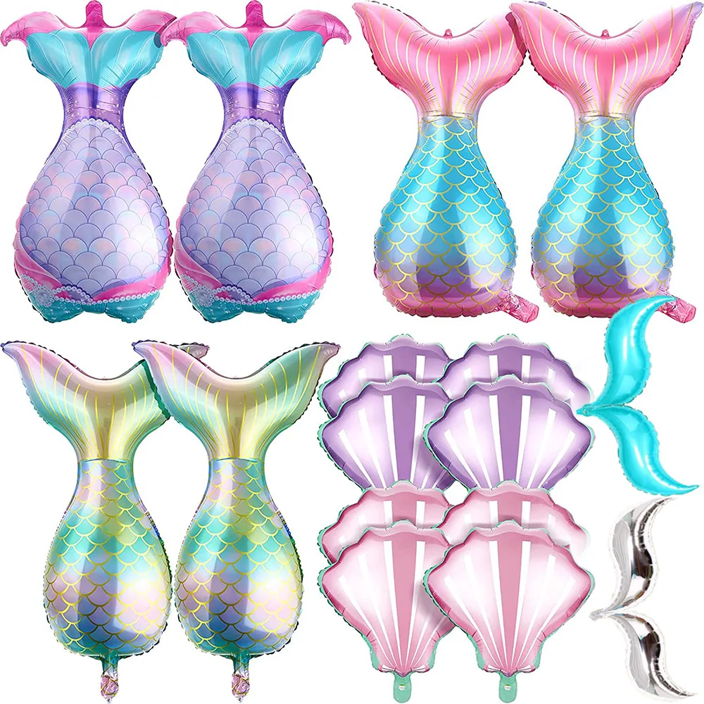 

2 Pcs Lovely Mermaid Tail Mylar Foil Balloons Sea Shells Balloon Wedding Mermaid Birthday Party Baby Shower Decorations Supplies