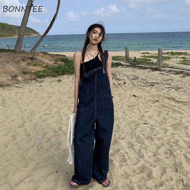 

Jumpsuits Women All-match Korean Style Cool High Waist Daily Streetwear Chic Casual Solid Denim Asymmetrical Popular Collage New