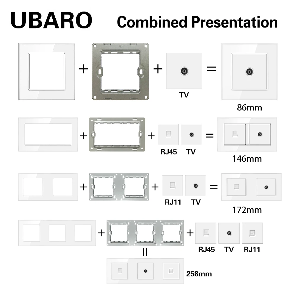 UBARO 258*86 мм стеклянная панель ЕС RJ45 RJ11 TV Type C и Usb 5 В 2100 мА домашняя настенная розетка