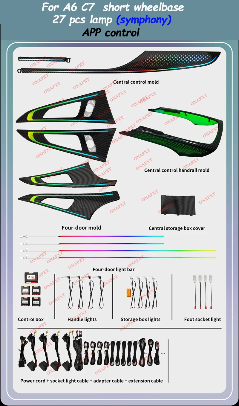 Для Audi A6 A7 C7 S6 S7 RS6 RS7 2012-2018 Декоративное окружающее освещение APP MMI Светодиодная подсветка двери приборной панели Внутренняя атмосферная лампа