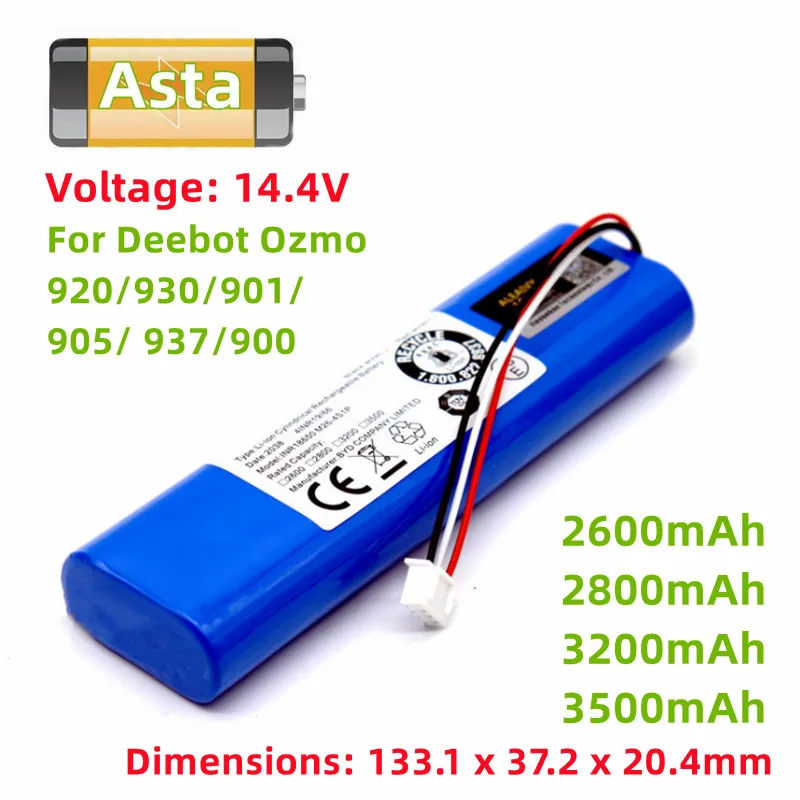 

Сменный аккумулятор для робота-пылесоса Ecovacs Deebot Ozmo 14,4, 2600 в, 920930901905937900 мАч