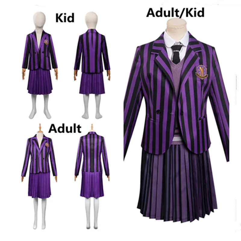 

Enid sinпрозрачный костюм для косплея среду Аддамс школьная форма пальто юбка наряды Хэллоуин карнавальвечерние костюм для взрослых детей
