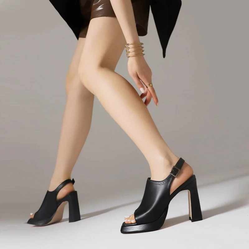 summer new fashion sexy party sandals women platform elegant thick high heels shoes women trendy ankle strap lady sandals black