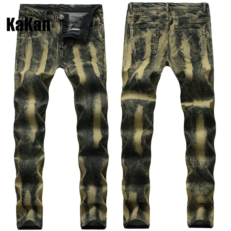 Kakan - European and American New Slim Fit Micro Elastic Jeans for Men, Painted Zipper Open Front Long Jeans K21-0755