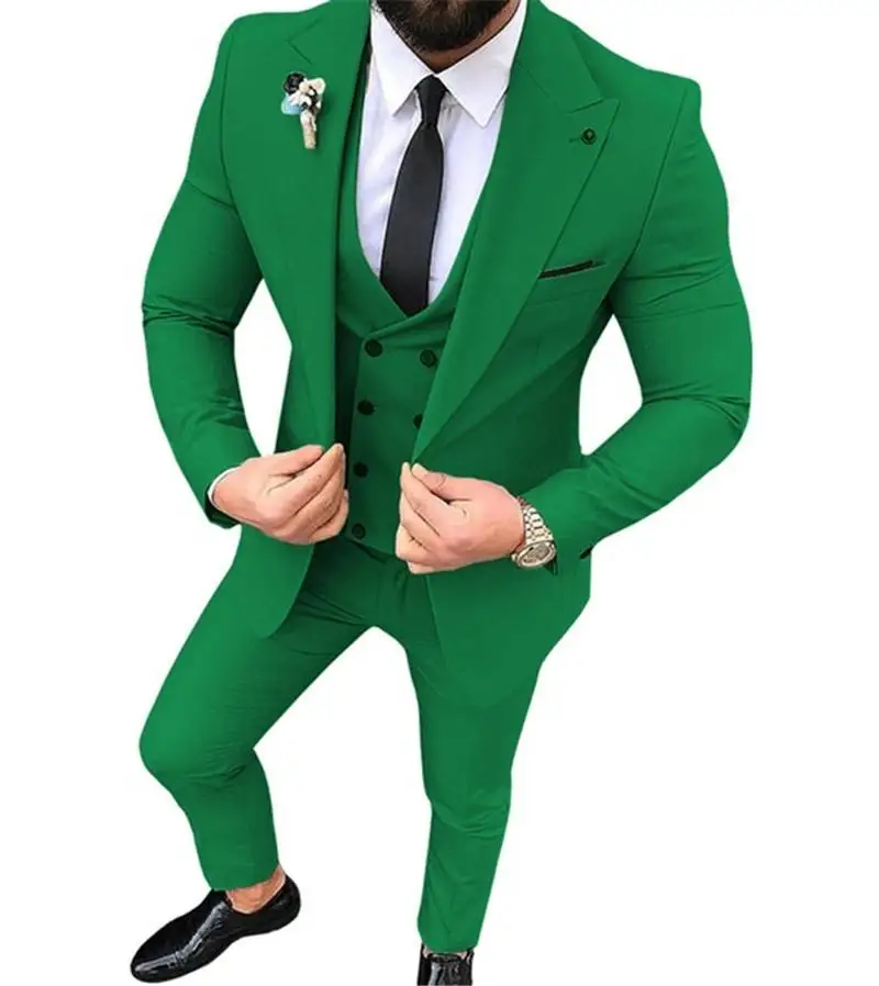 New 3 Piece Slim Fit Suit Mens 2022 Wedding Tuxedos Bridegroom Groomsmen Business Party Prom Blazer(Jacket+Pants+ Tie+Vest） | Мужская