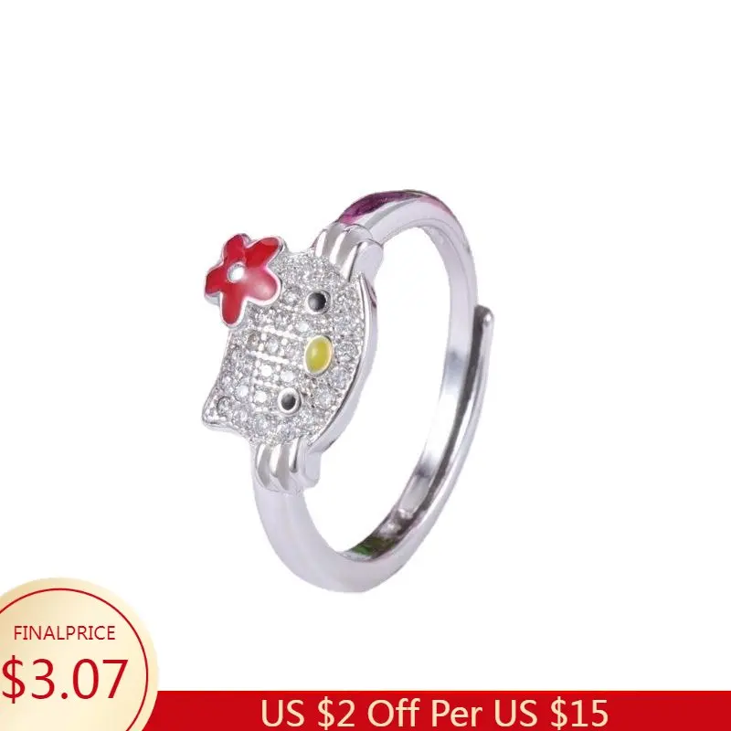 

Hello Kitty anello in argento per donna moda Sanrio Kawaii Cartoon cortex oroll Figure Anime Party Trend regalo di compleanno