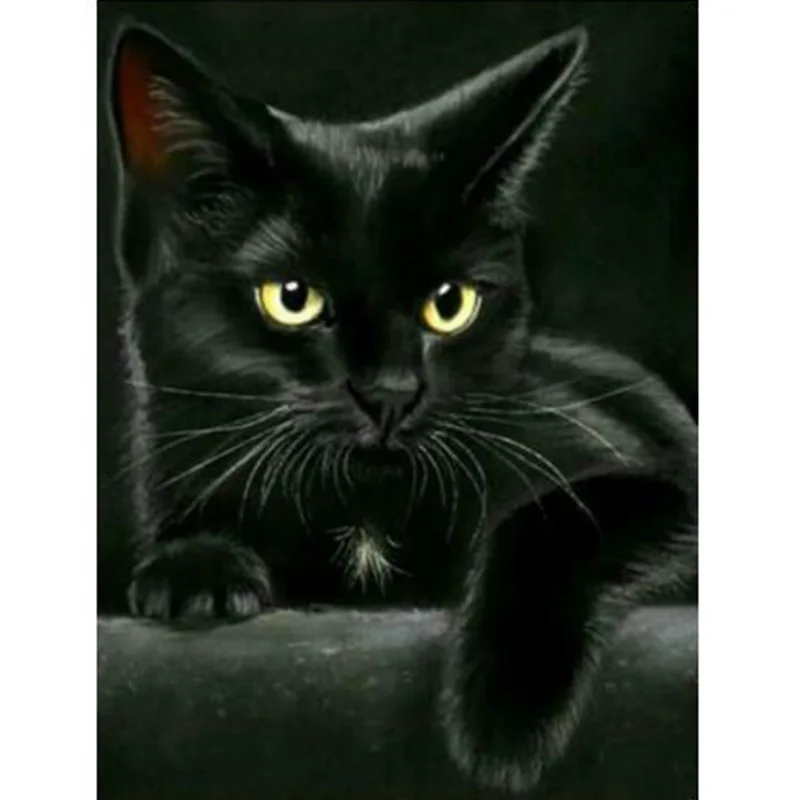 Набор для алмазной живописи 5D черная кошка с сияющими глазами картина из страз
