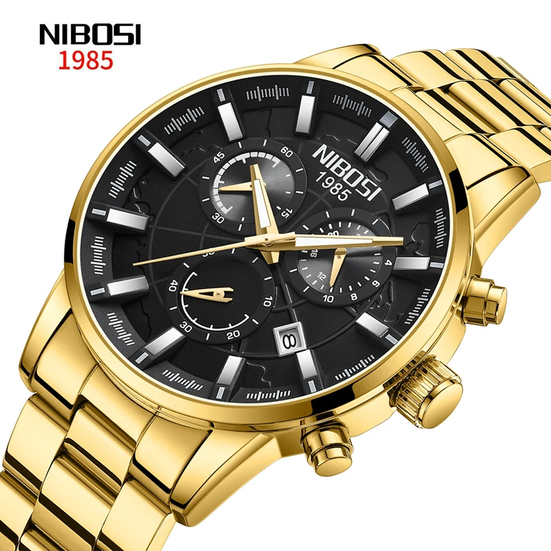 Новые Роскошные Кварцевые часы-хронограф бренда NIBOSI для мужчин из нержавеющей