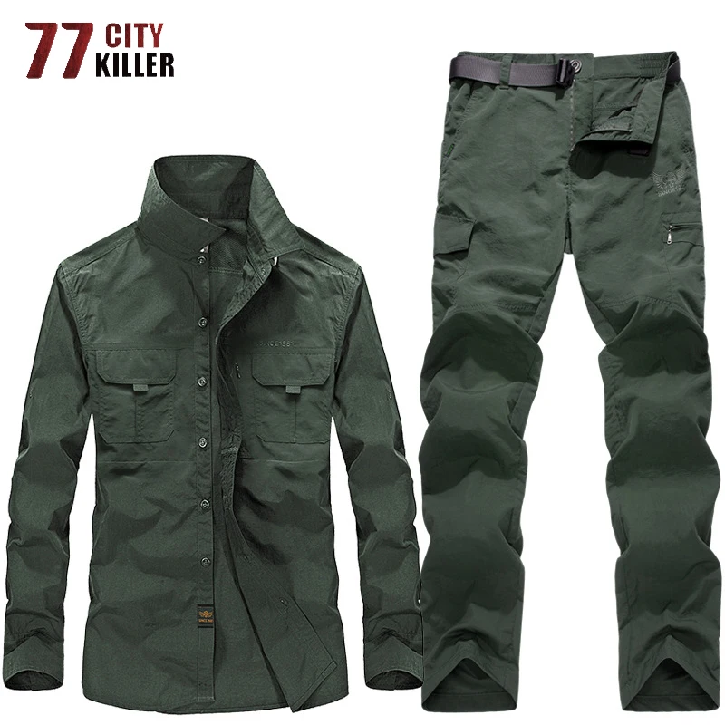 77 городская Военная униформа летние быстросохнущие рубашки + брюки-карго