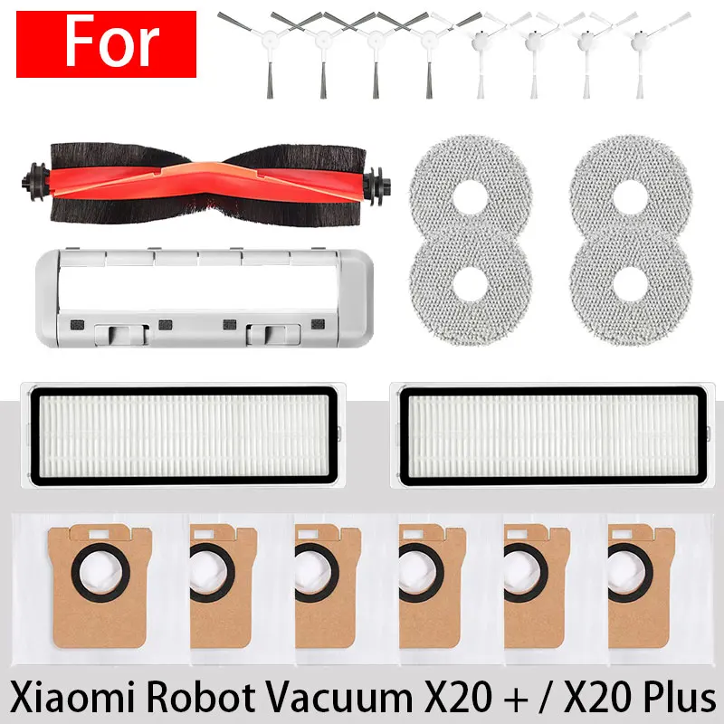 

22 шт. для робота-пылесоса Xiaomi X20 +/X20 Plus, запчасти, аксессуары, основная боковая щетка, фильтр Hepa, швабра, тканевый мешок для сбора пыли, замена