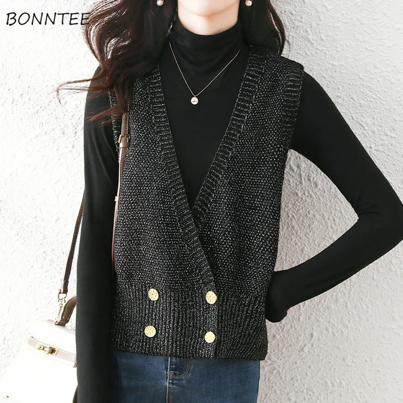 

Sweater Vests Women Spring Temperament Stylish Solid Korean Version Elegant Knitted Basic Slim V-neck New Stretchy Ins Knitwear
