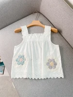 cotton 100 sleeveless top for ruandai 2022 summer new three dimensional floral embroidery ruffle wide camisole woman