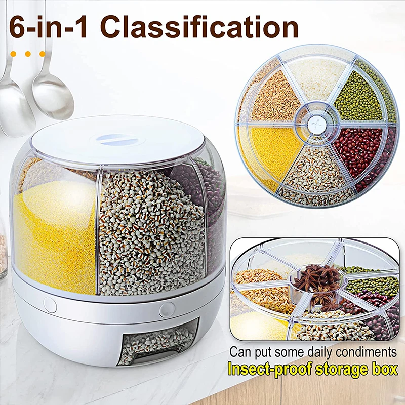 

Dispenser Storage Dispenser Kitchen Housewarming Plastic Rice Grain Bucket Pet Box Rotation Grain Container Food 6kg Gift