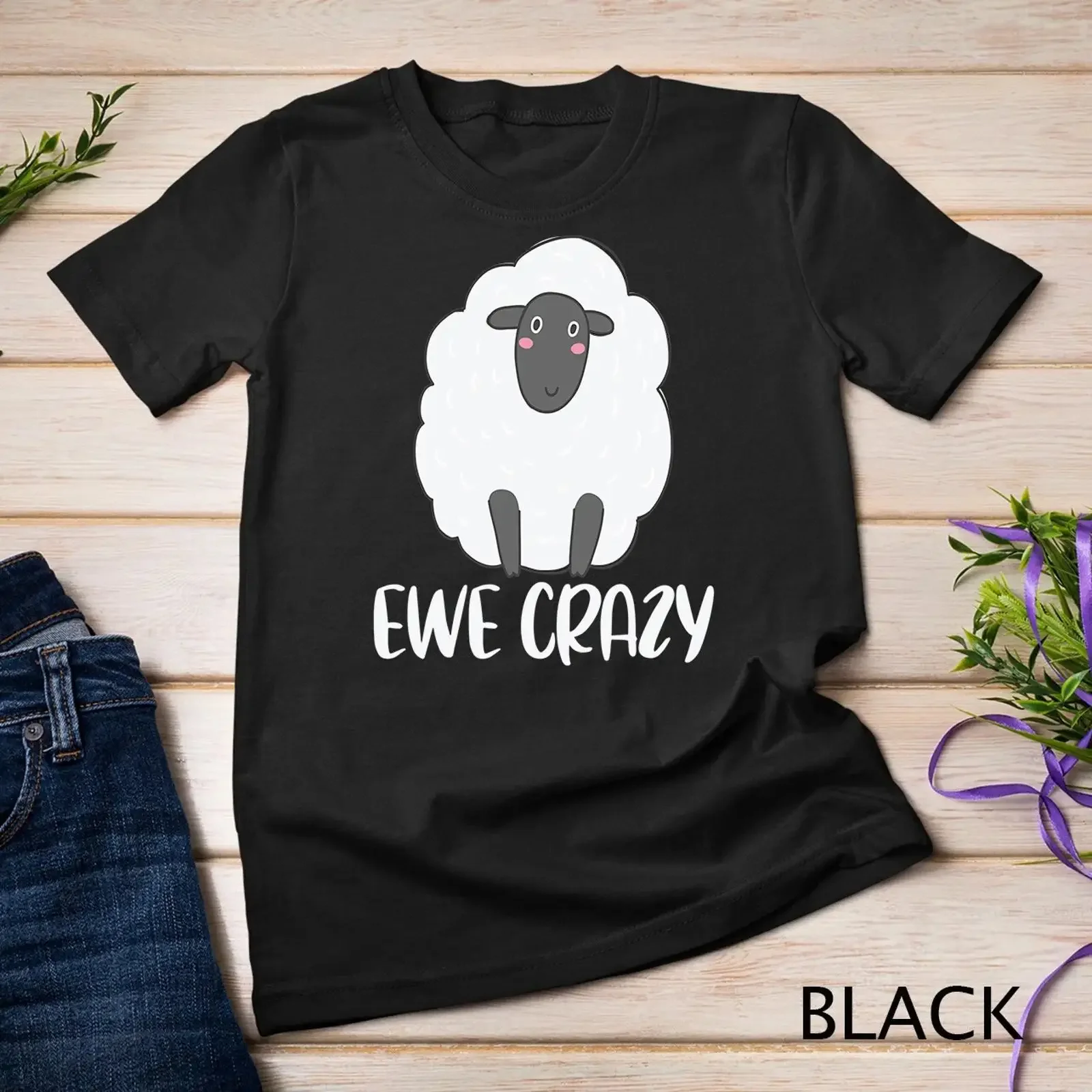 Фото Забавная футболка Ewe Crazy You с принтом овец и ягнят, винтажная, дизайнерская, с эффектом потертости, слегка дышащая №1