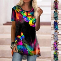 2022 summer short sleeve o neck tees women abstract print tops casual fashion tops new design casual tees