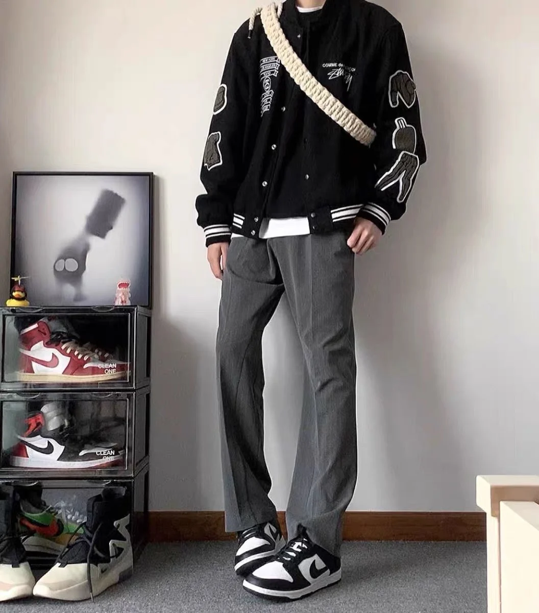 Haonanhuang Haonan Желтые овечьи шерстяные смешанные брюки с резинкой в полоску