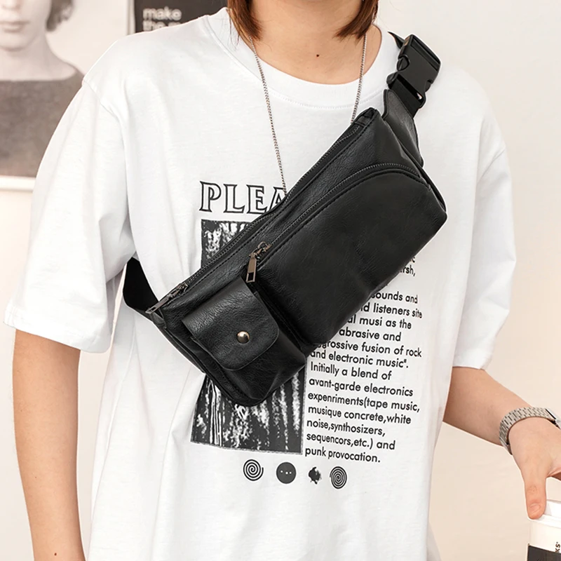Men Mobile Phone Sling Bags Small Black Crossing Purses Vegan Leather Single Shoulder Chest Purse Man Bag Crossbody