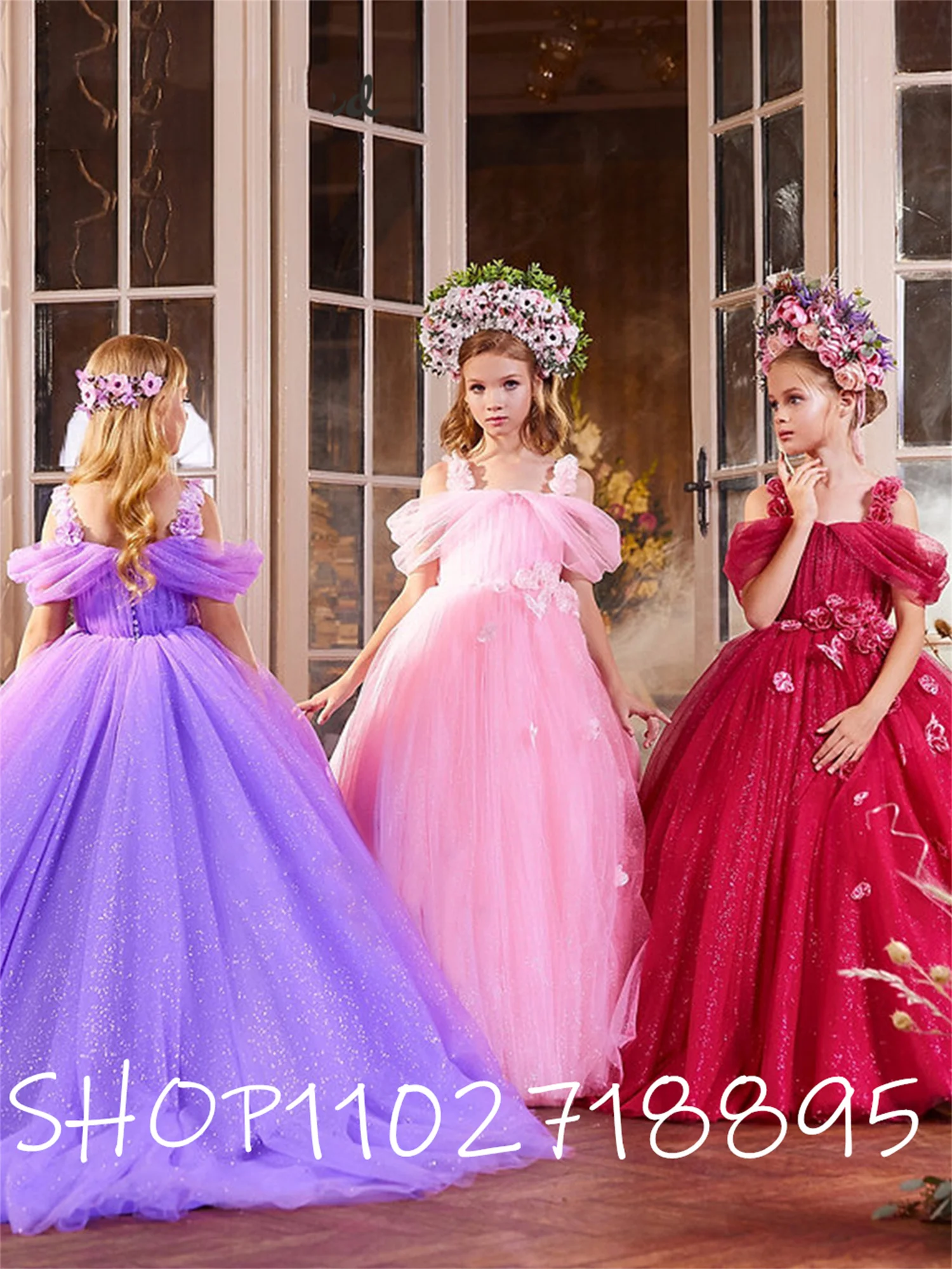 

Пышные платья принцессы с открытыми плечами, платья для девочек с цветами, розовые платья для девочек, Тюлевое платье для свадебной вечеринки, платье для девушек