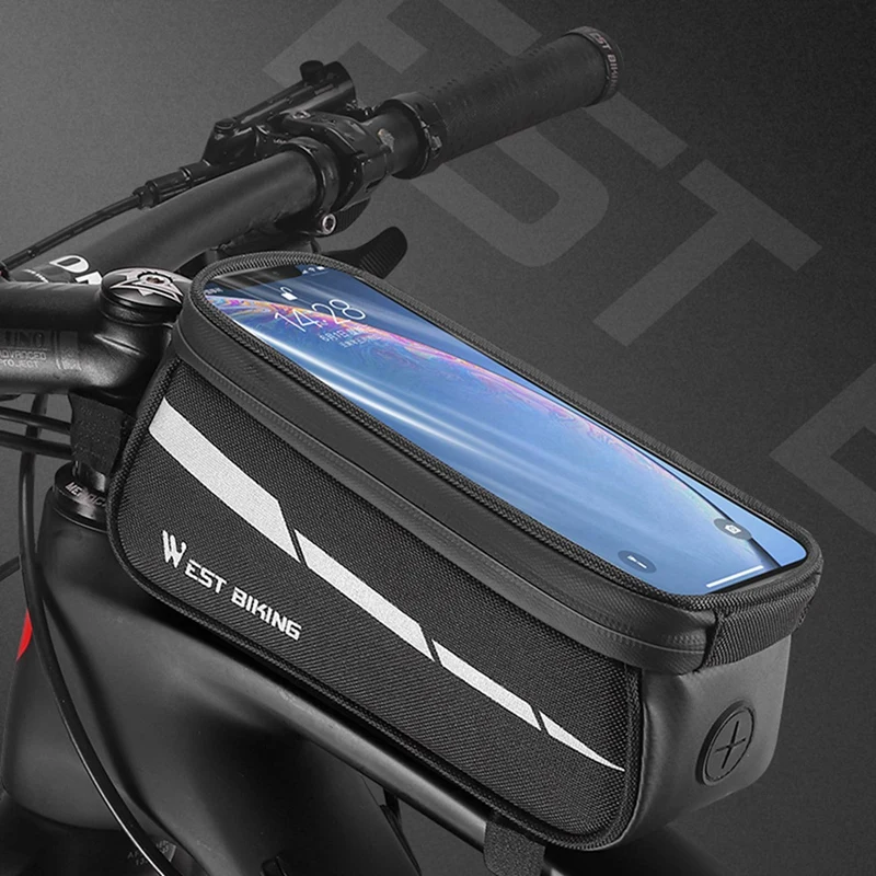 

3X WEST BIKING Bicycle Bag Waterproof Front Bike Cycling Bag 7 Inch Mobile Phone Bicycle Top Tube Handlebar Bags,Black