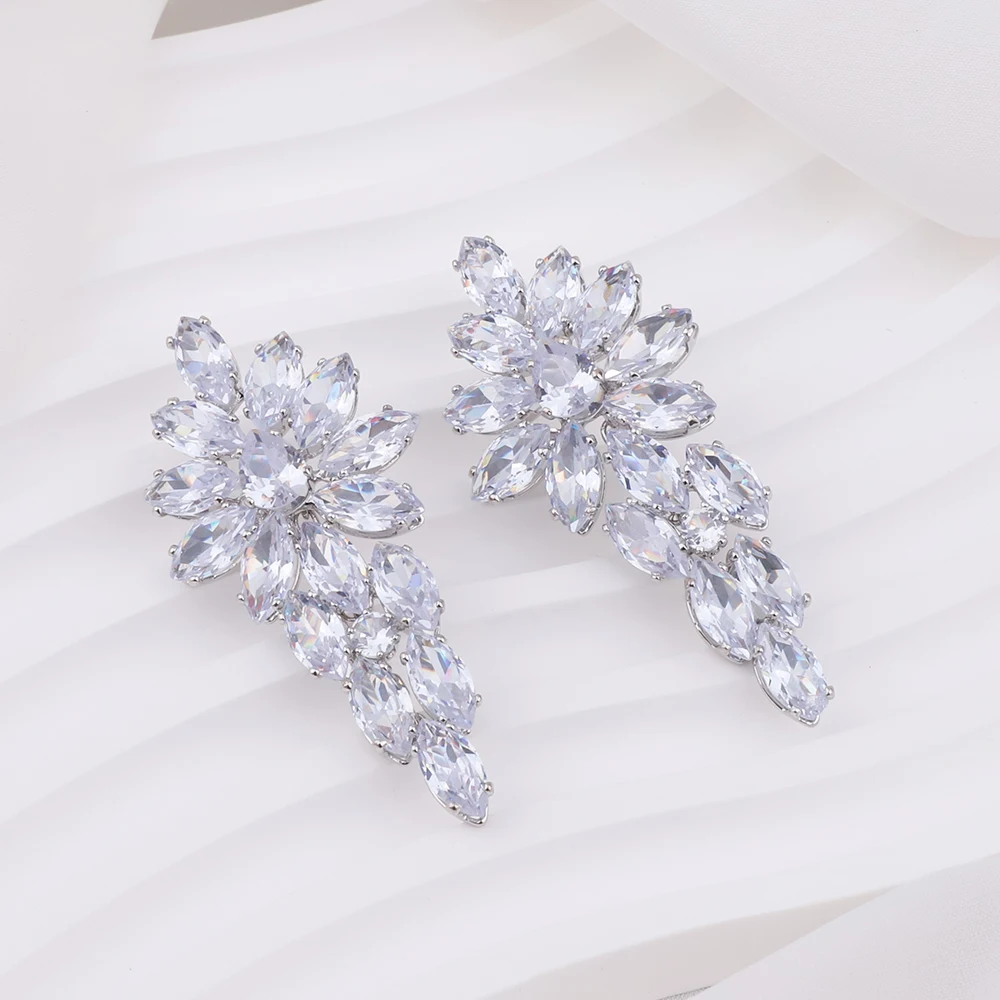 

Luxury Zircon Crystal Earrings for Women Trendy Geometric Wedding Hanging Drop Earring Fashion Party Vintage Pendant Jewelry