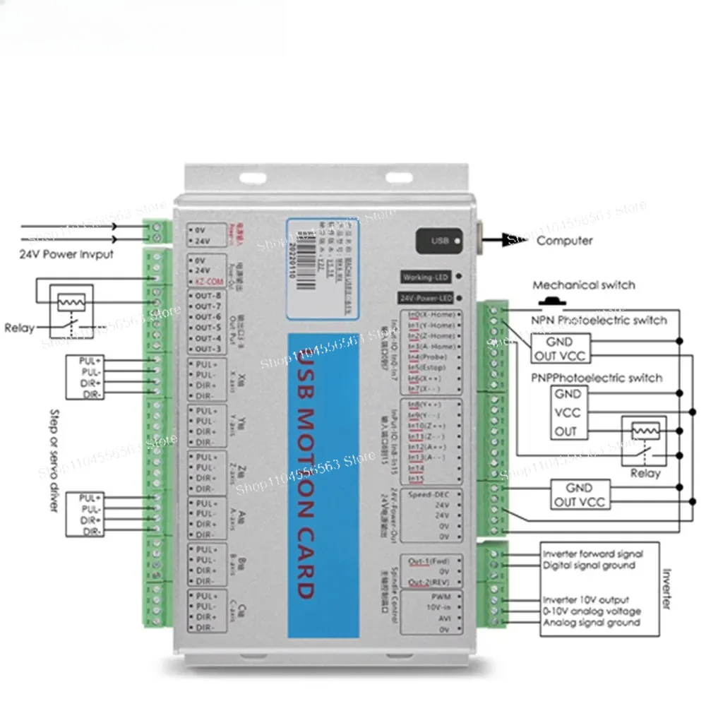 Фото Плата управления движением с ЧПУ XHC 3/4/6-осевая – USB/Ethernet, 2000 кГц, с беспроводным ручным колесом управления для Mach3 №4