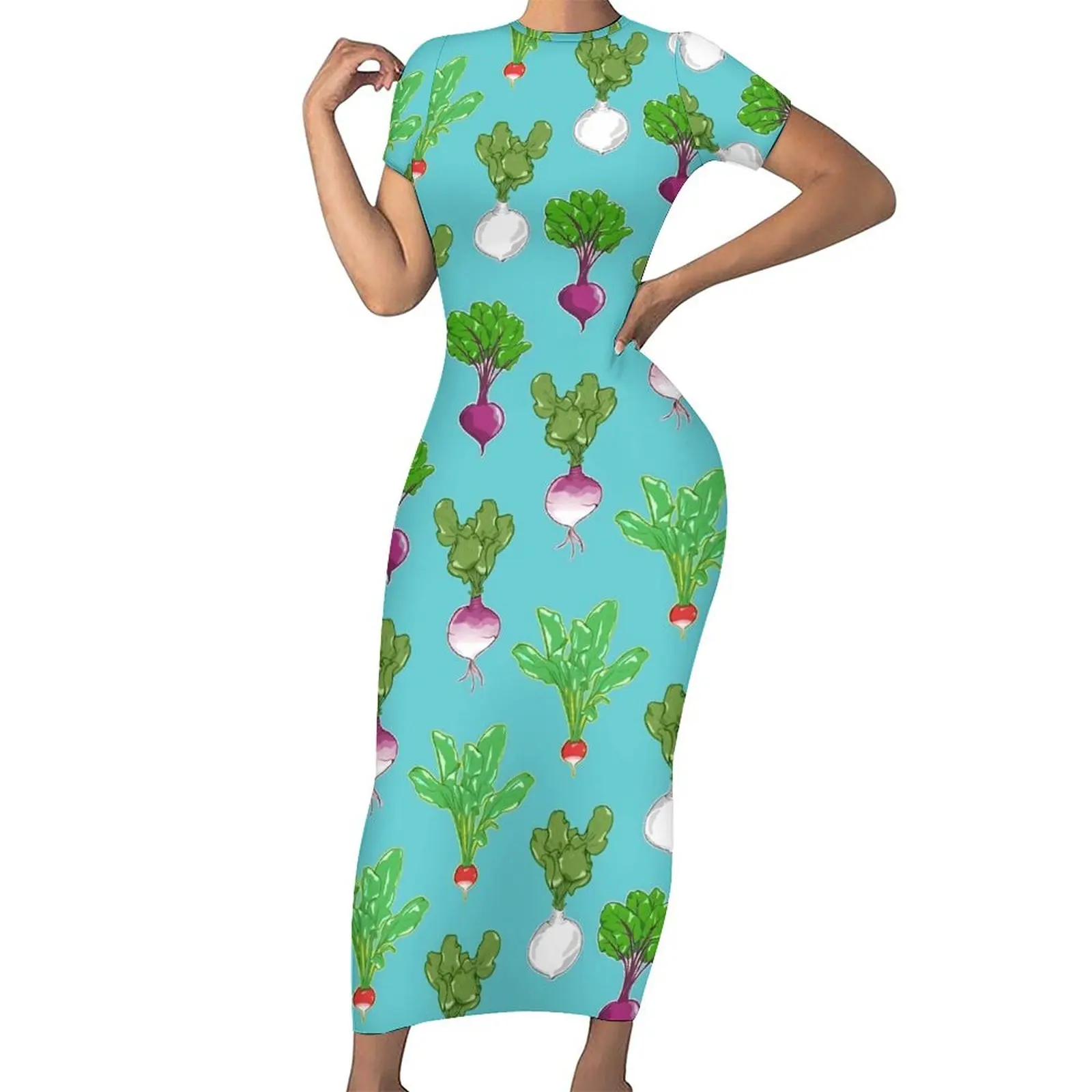 

Radishes Dress Short Sleeve Root Vegetable Aesthetic Maxi Dresses Elegant Bodycon Dress Ladies Printed Oversize Vestidos