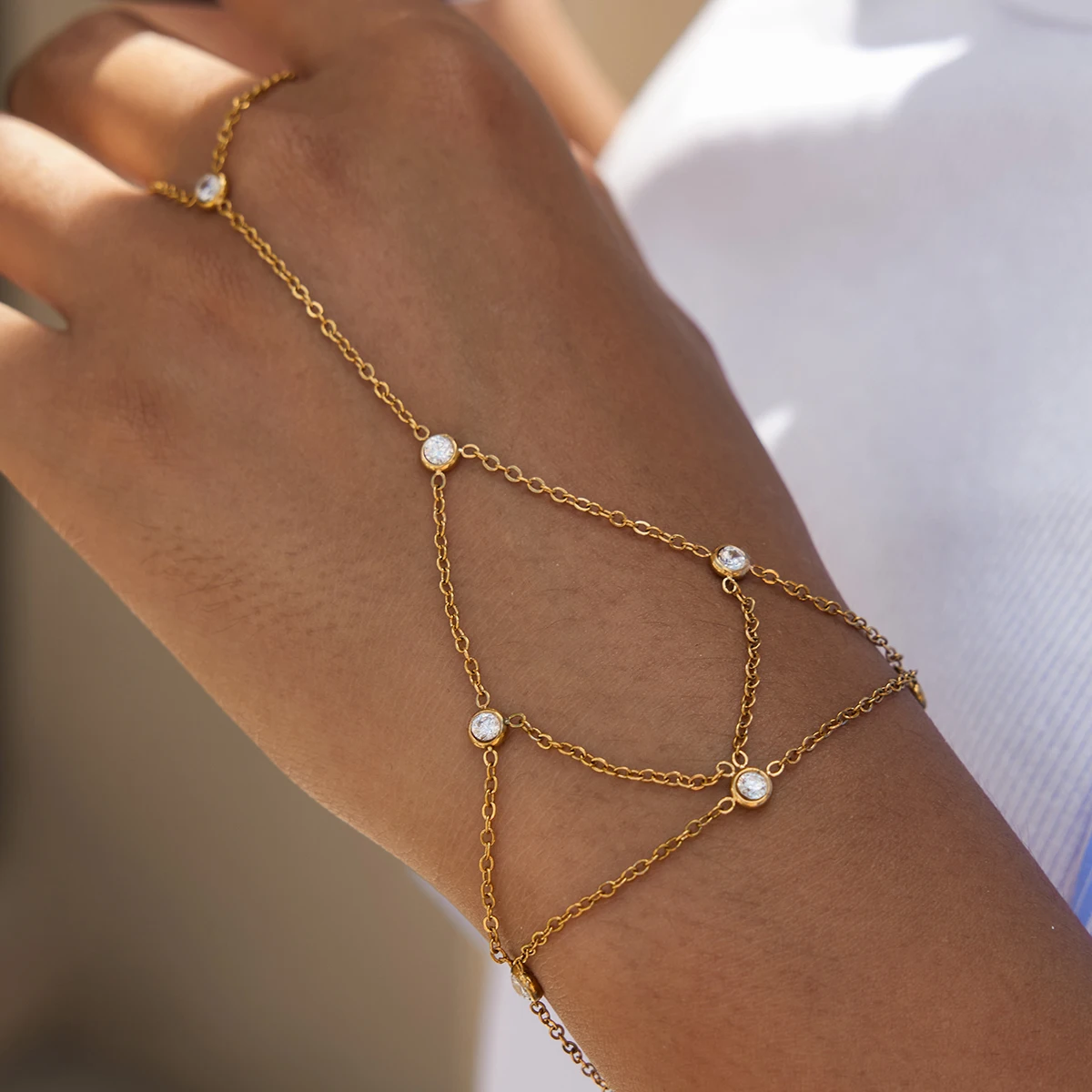 Фото Yori белый сетчатый браслет с кисточками из кубического циркония 18K с PVD-покрытием водонепроницаемый полированный металлический подарок для подруги ювелирные изделия №5