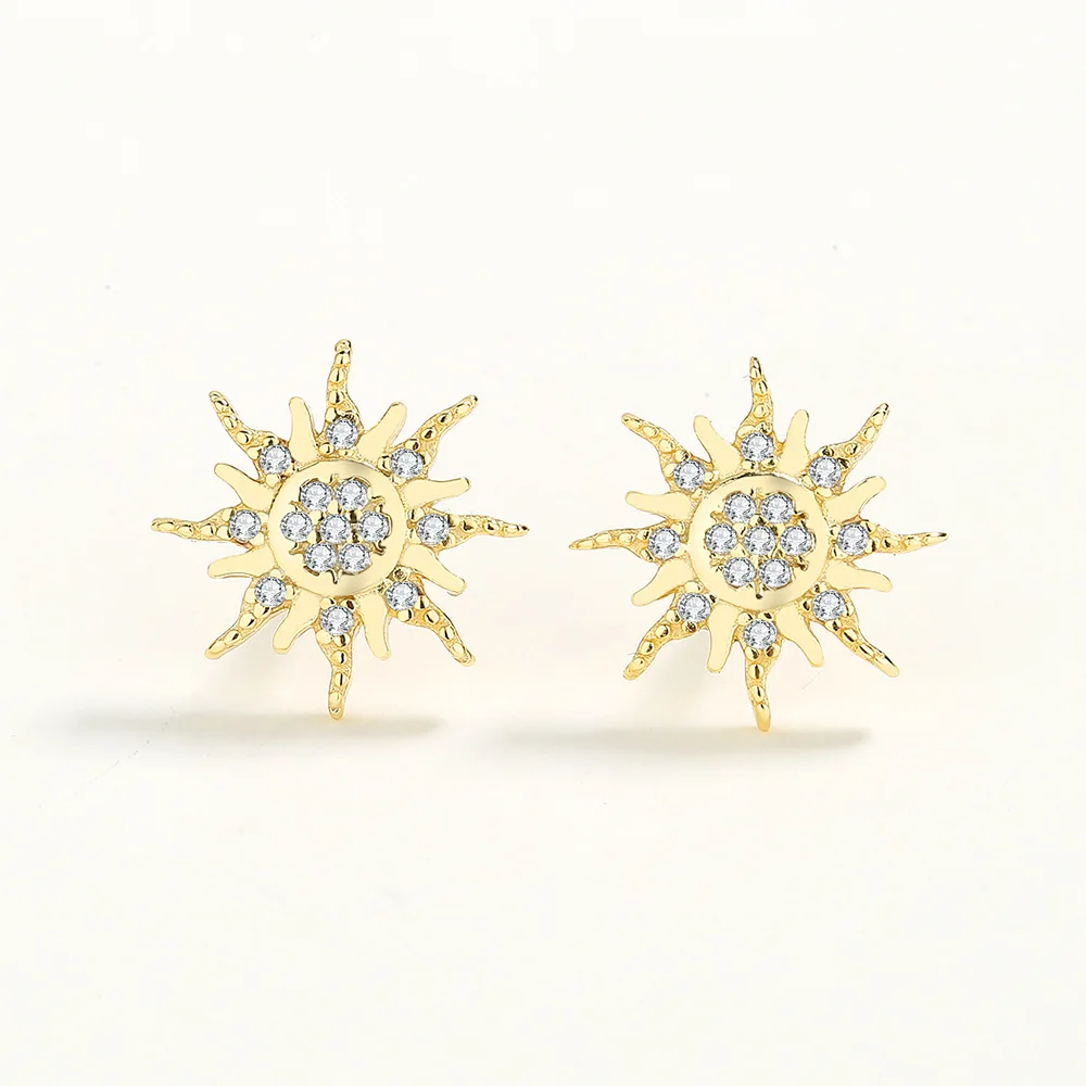 

HOYON Original 925 sterling silver pendientes mujer 14K gold earring women's sunflower zircon stud earrings S925 silver jewelry