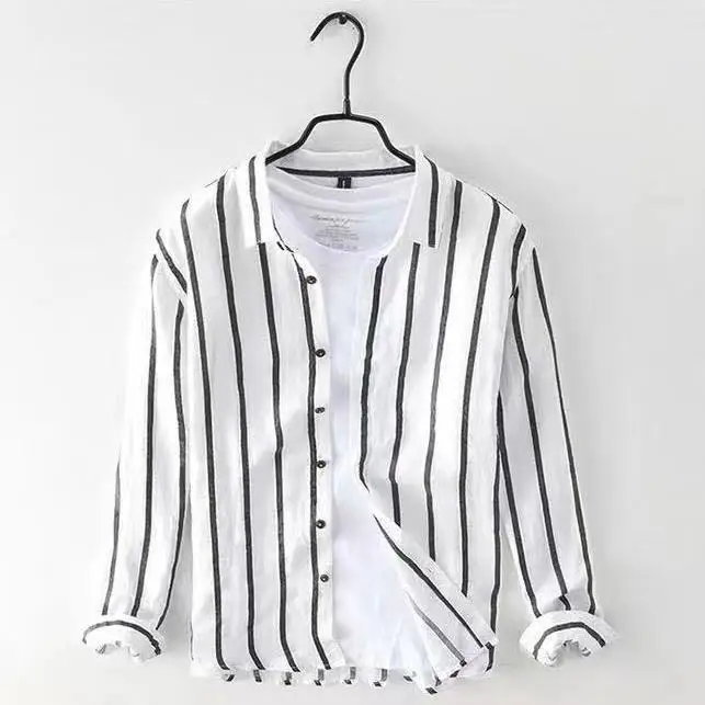 

2022 Spring Autumn Men Striped Shirt Brand Streetwear Long Sleeve Button Loose Casual Leisure Fashion Tops Youth Clothing W09