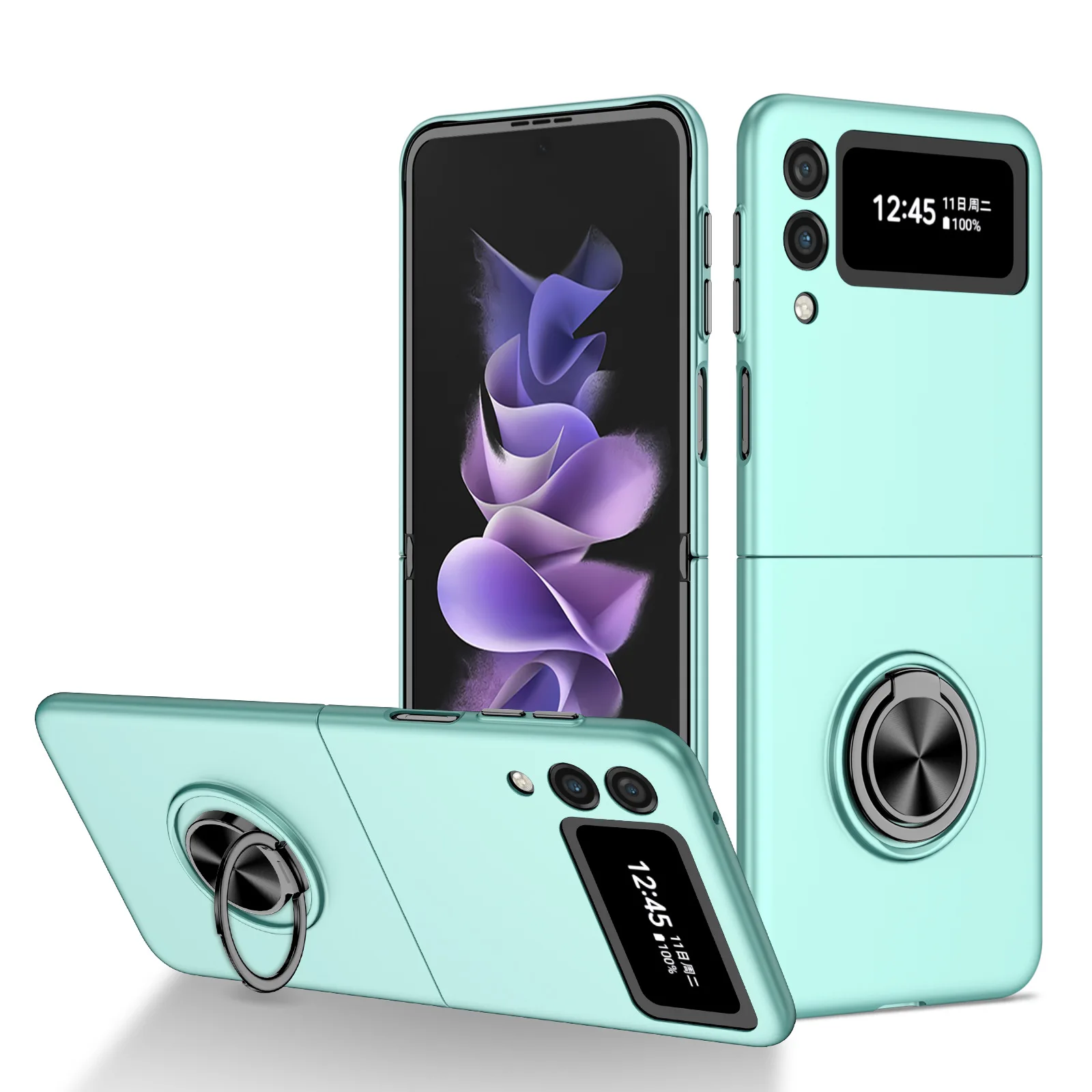 

Magnetic Phone Case with Ring Kickstand for Samsung Galaxy Z Flip 3 5G PC Hard Anti-Falling Shockproof Protective Fitted Cover