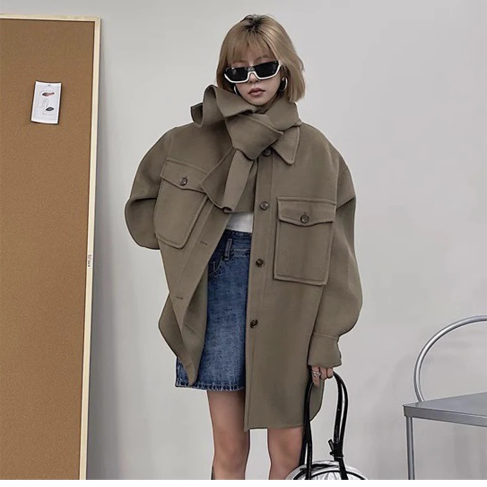 

Double sided cashmere coat women's mid length 2023 new autumn and winter Korean version loose temperament woolen jacket