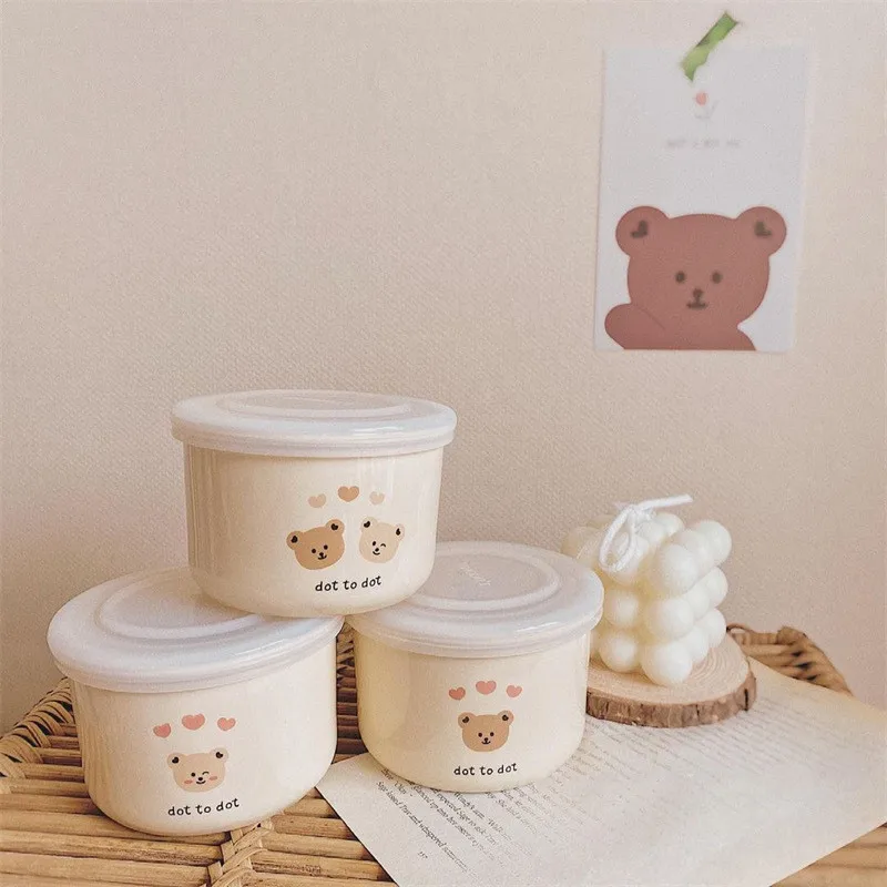 Korea Ins Baby Food Supplement Bowl Baby Ceramic Fresh-keeping Box Supplementary Food Storage Box Set Children's Plate