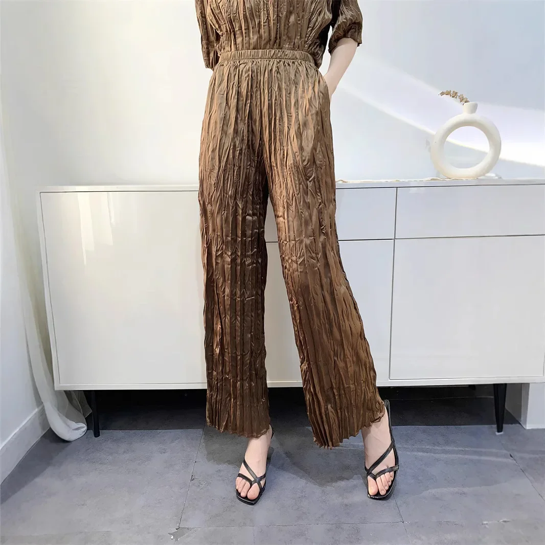 Женский плиссированный брючный костюм однотонная блузка и брюки удобные