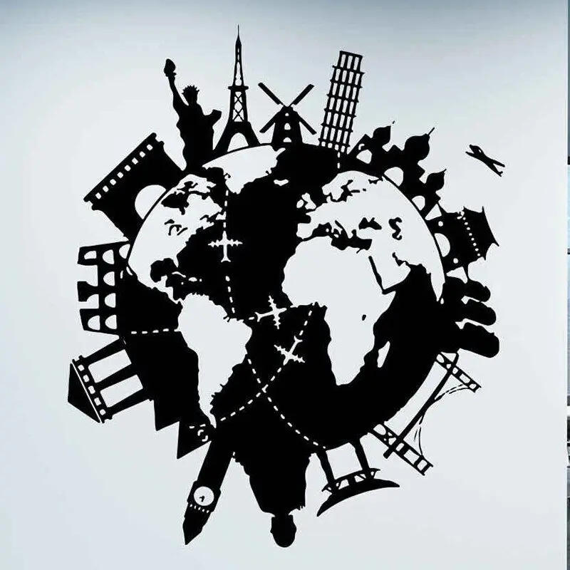 

Мультяшная карта мира, наклейки для стен, ПВХ