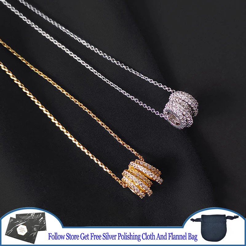

Five Rings Pendant S925 Sterling Silver Necklace Colorfast New Pattern High Sense Fashion Pretty Waist Clavicle Chain Jewelry