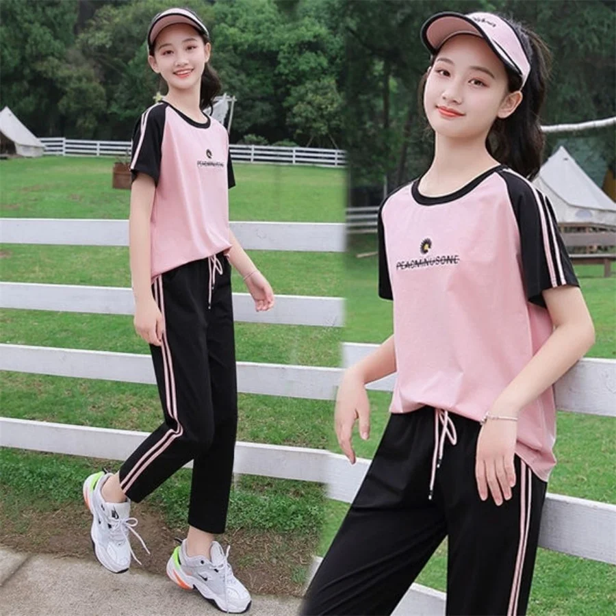 

Girls Clothes Set Korean Style Lette Pattern T-shirt Print Pants 2pcs Teen Girls Clothing Girls Boutique Outfits 12 14 16 18 20Y