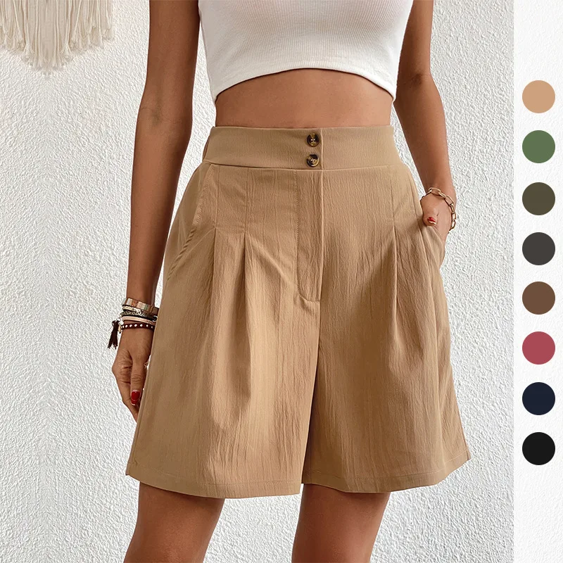

2023 Autumn and Winter Without Elastic New Loose Pants Europe and the United States Casual Women's High Waist Wide Leg Shorts