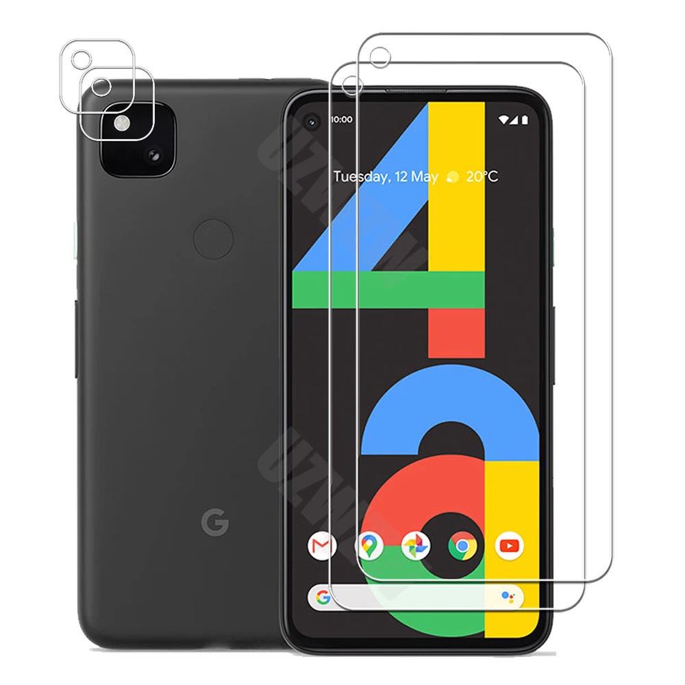 (2+2) For Google Pixel 4A (4G) (2pcs) Camera Lens Film & (2pcs) Protective Phone Screen Protector Tempered Glass Guard