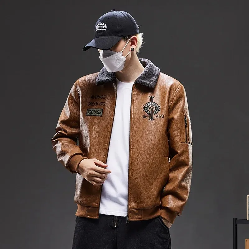 Винтажная кожаная куртка в американском стиле для мужчин зимняя модная