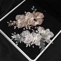 bridal wedding flower headgear women hair jewelry golden leaf hairband banquet party dress anchor head accessories 148cm