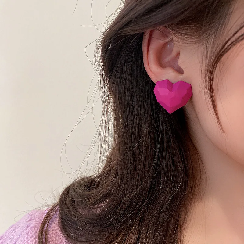 

2022 INS Fashion Candy Color Red Blue Green Heart Stud Earrings for Women Girls Cute Macaron Colorful Earrings Jewelry Gifts