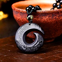 decorative obsidian feng shui crafts crystals raw stone pendant jewelry women girl organic material piedras decor necklace black
