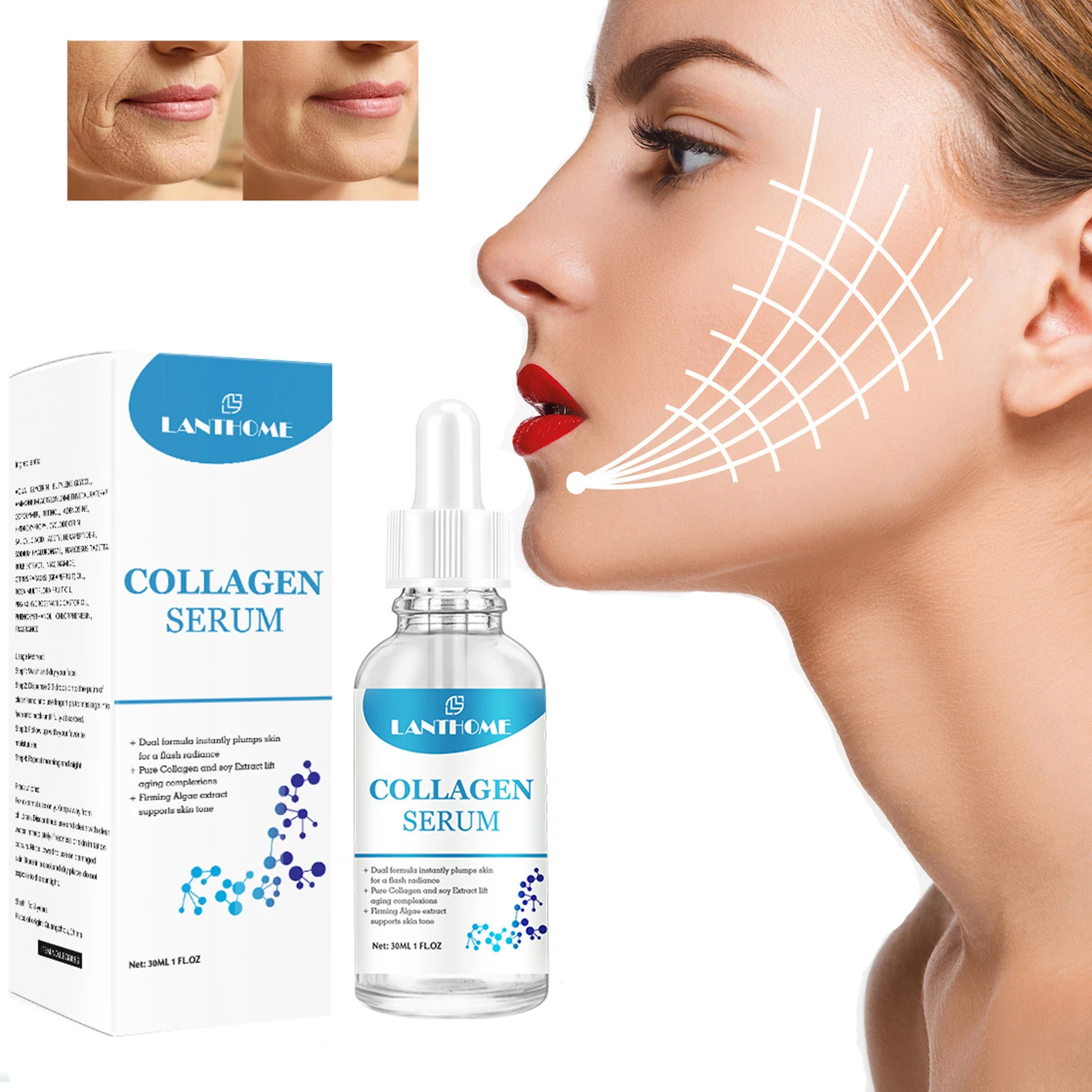 

Collagen Anti-Wrinkle Serum Anti-aging Lighten Fine Lines Firm Lift Face Essence Moisturizing Nourishing Repair Skin Care 30 ML