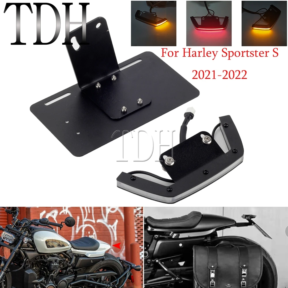 

For Harley Sportster S 2021 2022 Registration Frame License Plate Bracket Holder W/ LED Turn Signal Brake Light Lamp Tail Tidy