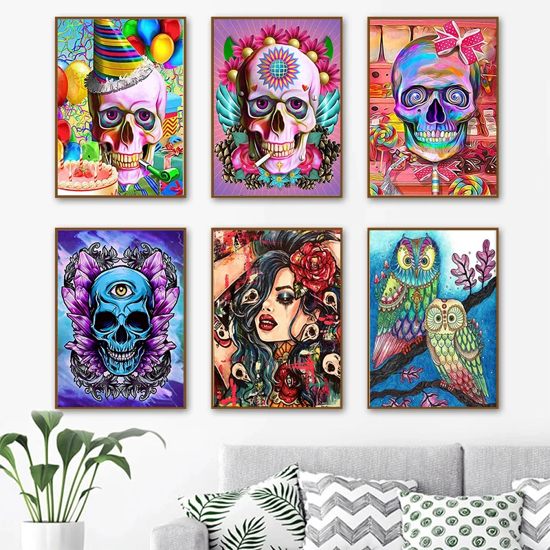 

5D DIY AB Drills Diamond Painting Skull Owl Embroidery Full Drill Animal Cross Stitch Needlework Picture Rhinestone Home Decor