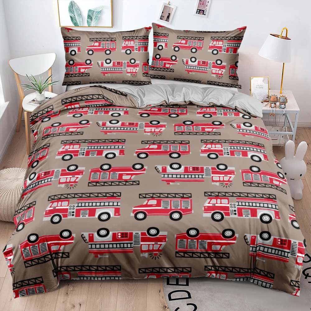 

3D Digital Red Truck Comforter Bedding Sets Cartoon Duvet Cover Set Single Full Double King 140x200cm Bed Linen for Kids Boys