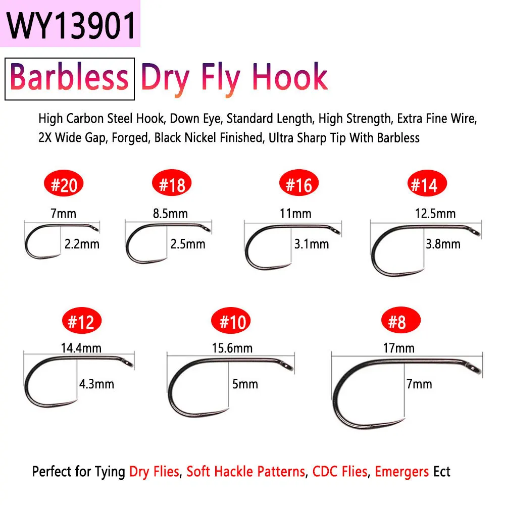 Bimoo 30pcs High Carbon Steel Barbless Fly Tying Hooks For Tying