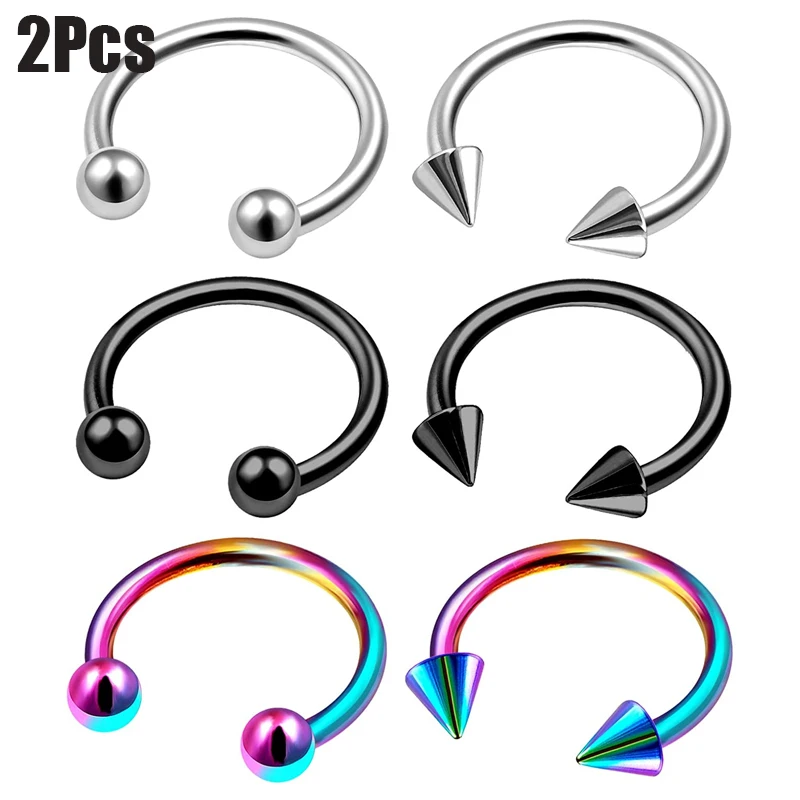 

2Pcs Cone Spike Horseshoe Circular Septum Nose Ring Surgical Steel Nipple Hoops Nose Septum Eyebrow Ear Piercing Body Jewelry