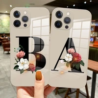 diy custom surname letter flower ab fashion phone case for iphone 13 pro max 12 pro max 13 mini 11 luxury shockproof glass cover