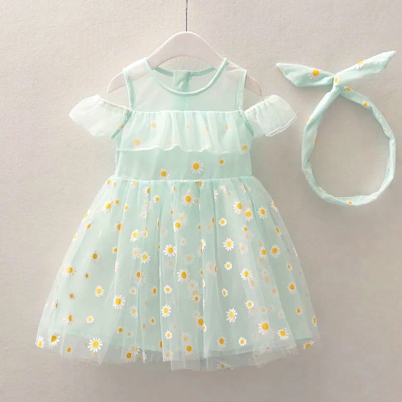

Girl's Summer Dress with Hair Band New Little Daisy Short Sleeved Princess Dresses Kids Clothes for Girls 2 To 11
